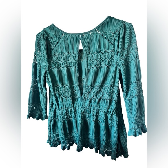 Free People Fire Island Knit Blouse Green Size S - Picture 7 of 14